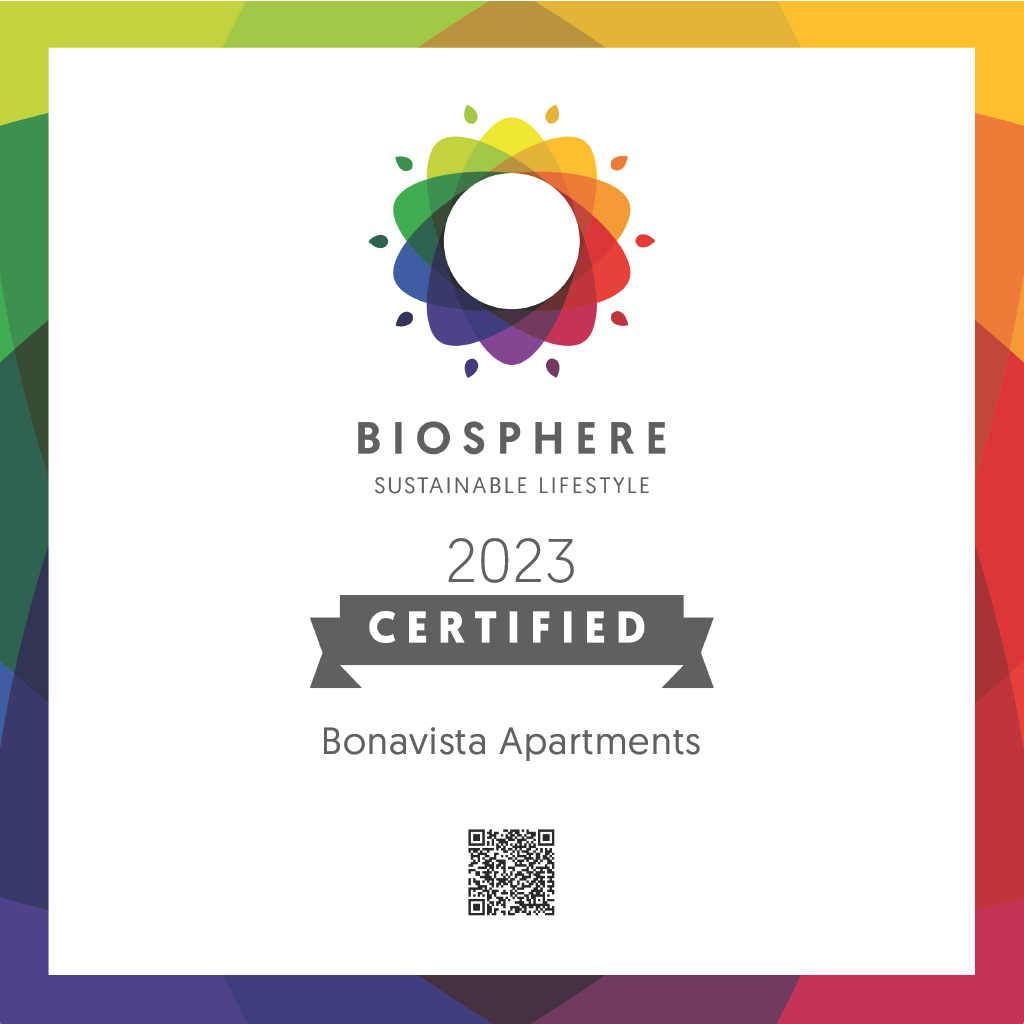 <p>Bonavista Apartments ha obtingut un any més la Certificació Biosphere Sustainable, concedida per l'Institut de Turisme Responsable, i que s'engloba dins del 'Compromís per a la Sostenibilitat turística Destinació Barcelona Biosphere', un programa que reconeix i promou pràctiques sostenibles a les empreses de la ciutat i la comarca.</p>
