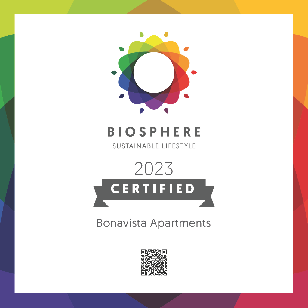 <p>Bonavista Apartments has once again obtained the Biosphere Sustainability Certification, granted by the Institute for Responsible Tourism, which is included within the 'Commitment to Sustainable Tourism Destination Barcelona Biosphere programme, which recognises and promotes sustainable practices in companies in the city and surrounding areas.</p>
