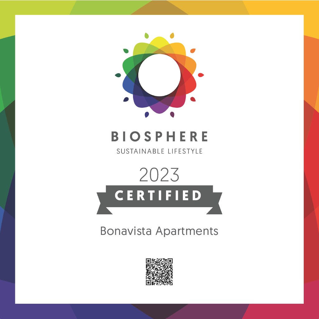 <p>Bonavista Apartments ha obtenido un año más la certificación de sostenibilidad Biosphere, concedida por el Instituto de Turismo Responsable, y que se engloba dentro del ‘Compromiso para la Sostenibilidad turística Destinación Barcelona Biosphere’, un programa que reconoce y promueve prácticas sostenibles en las empresas de la ciudad y la comarca.</p>
